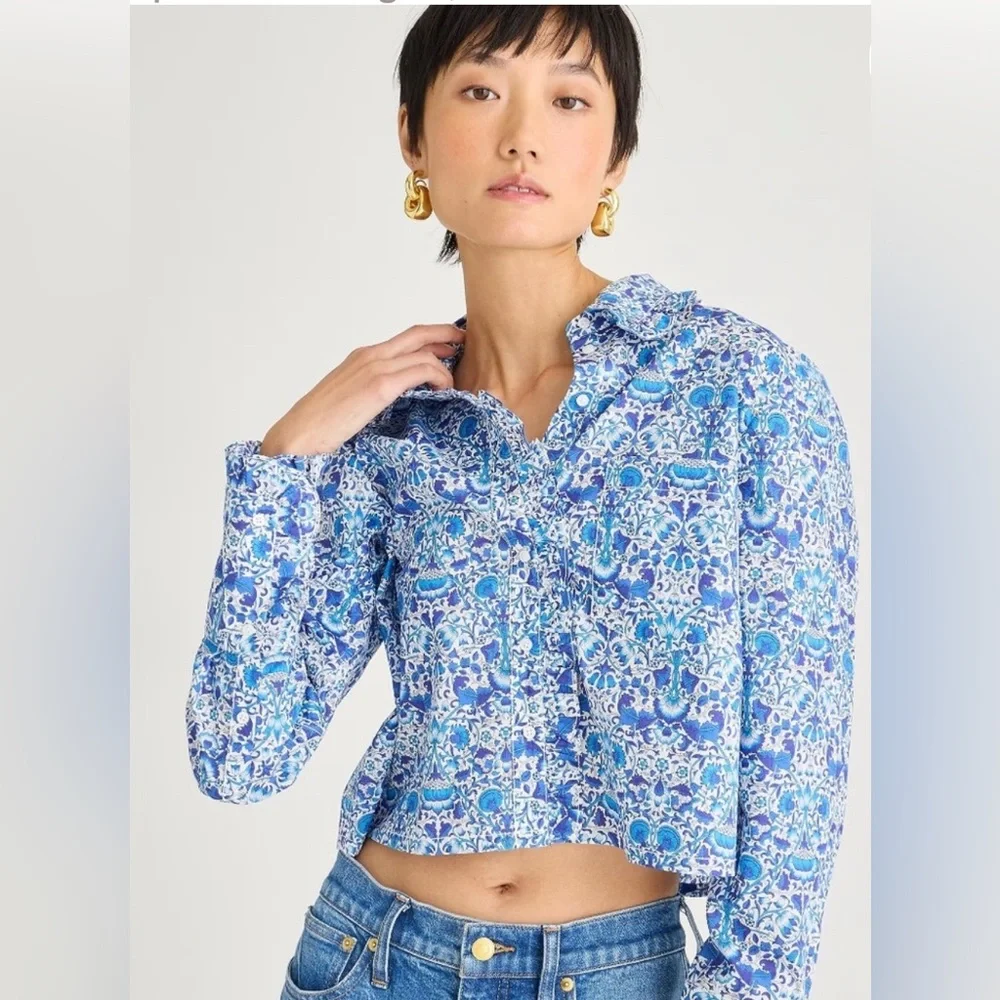 JCrew Ruffle-trim button-up shirt in Liberty® Lodden fabric - Picture 1 of 11